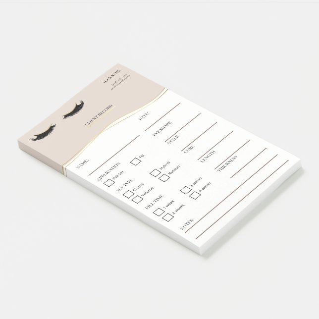 Elegant beige and gold Lash Client  Post-it® Notes (Angled)