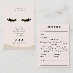 Elegant Beige and gold Lash Client Record Form Business Card