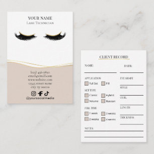 Elegant Beige and gold Lash Client Record Form Business Card
