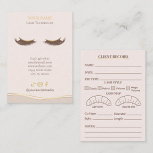 Elegant Beige and gold Lash Client Record Form Business Card