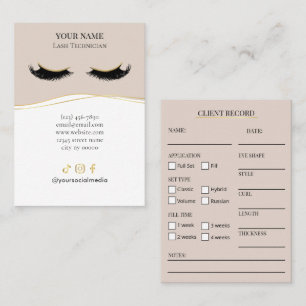 Elegant Beige and gold Lash Client Record Form Business Card