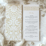 Elegant Beige and Ivory Floral Wedding Menu Card<br><div class="desc">This beautifully designed wedding menu card adds a touch of sophistication to your reception with its elegant beige and ivory floral pattern. The card features a classic floral motif that enhances the luxurious feel of your wedding table settings. The front of the card presents the menu in a refined layout,...</div>