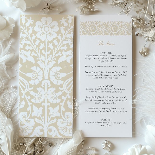 Elegant Beige and Ivory Floral Wedding Menu Card (Creator Uploaded)