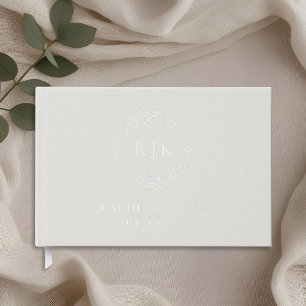 Elegant Beige and Silver Foliage Monogram Wedding Guest Book