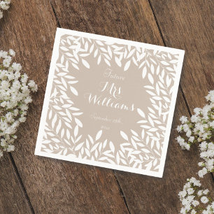 Elegant Beige and White Greenery Bridal Shower Napkin