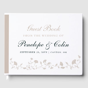 Elegant Beige and White Library Wedding Guest Book