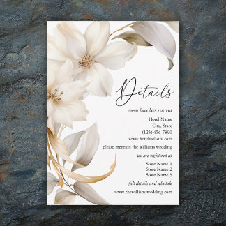 Elegant Beige and White Watercolor Floral Wedding Enclosure Card