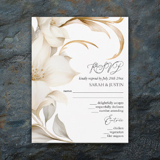 Elegant Beige and White Watercolor Floral Wedding RSVP Card