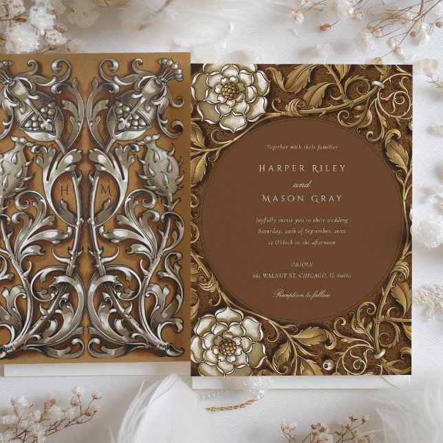Elegant Beige Art Nouveau Floral Wedding Invitation (Creator Uploaded)