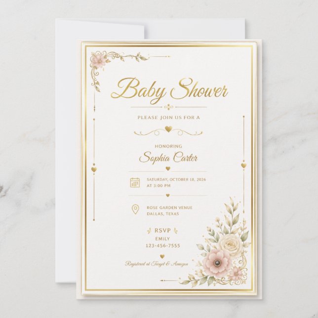 Elegant Beige Baby Shower Invitation (Front)