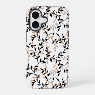 Elegant Beige Black Botanical Vine Pattern iPhone 16 Case
