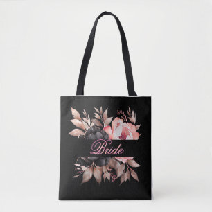 Elegant Beige Blush Floral Bride Script Watercolor Tote Bag