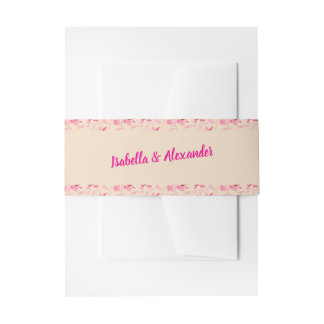 Elegant Beige & Blush Pink Floral Wedding Invitation Belly Band