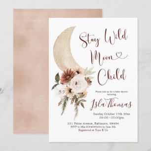 Elegant Beige Boho Moon Baby Shower Invitation