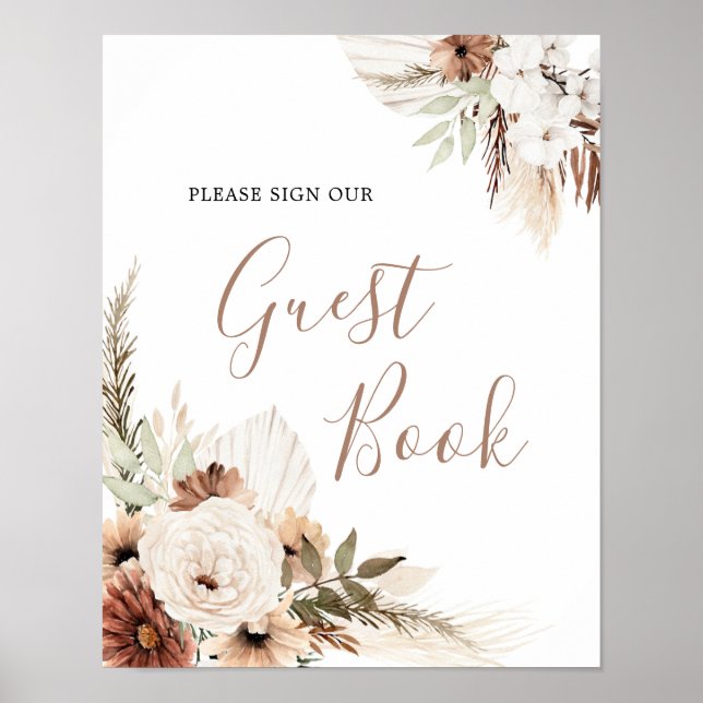Elegant Beige Boho Pampas Grass Guest Book Sign (Front)