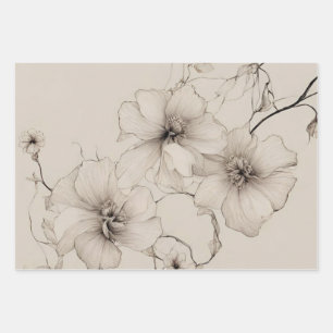Elegant Beige Boho Style Floral Pattern Wrapping Paper Sheet