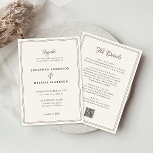 Elegant Beige Border QR Code All in One Wedding Invitation