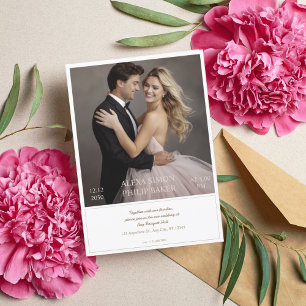 Elegant Beige Bordered Photo wedding Invitation