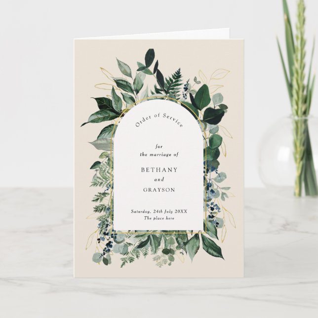 Elegant Beige botanical Bi fold wedding Program Programme (Front)