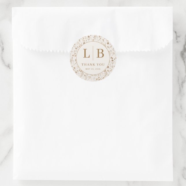 Elegant Beige Botanical Floral Classic Round Sticker (Bag)