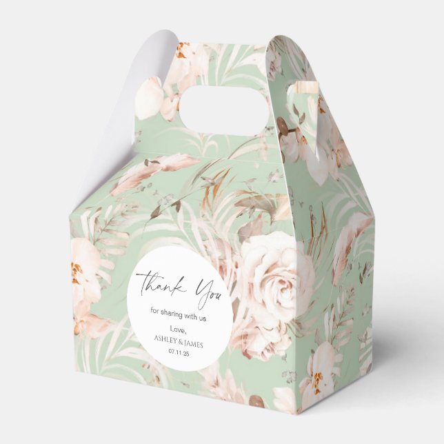 Elegant beige botanical floral garden wedding  fav favour box (Front Side)