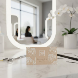 Elegant Beige Botanical Hair Stylist  Business Card