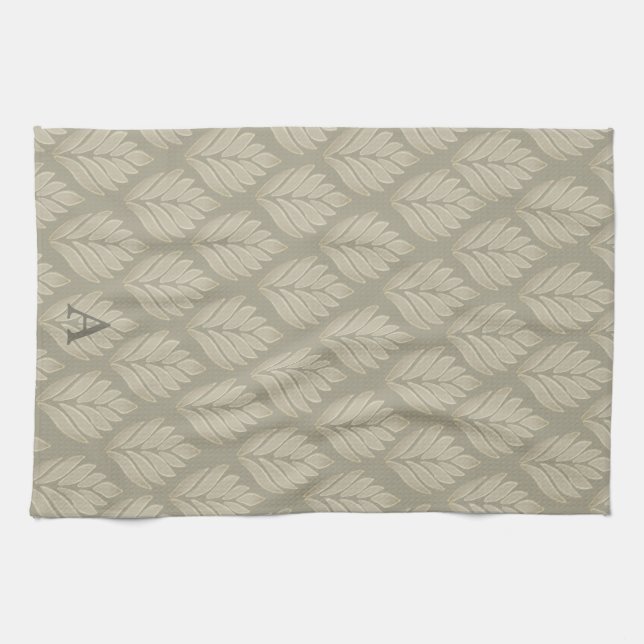 Elegant Beige Botanical Pattern Custom Tea Towel (Horizontal)