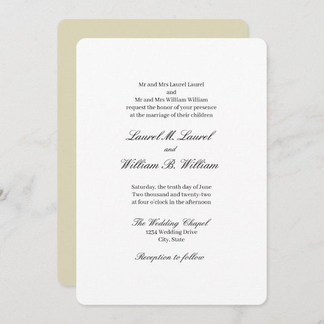 Elegant Beige Both Parents Wedding Invitation (Front/Back)