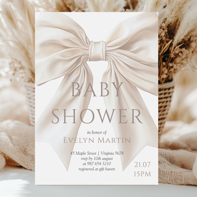 Elegant Beige Bow Gender Neutral Baby Shower Invitation (Creator Uploaded)
