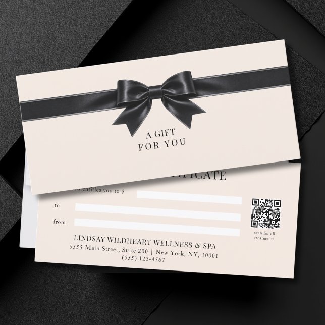 Elegant Beige Bow QR Code Gift Certificate (Elegant Beige Black Bow QR Code Gift Certificate)