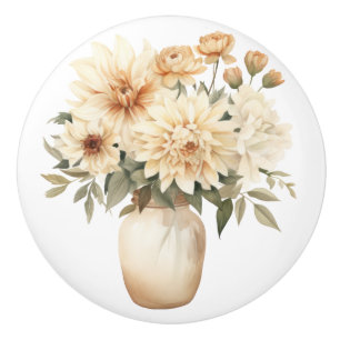 Elegant Beige Brown Flowers Floral Ceramic Knob
