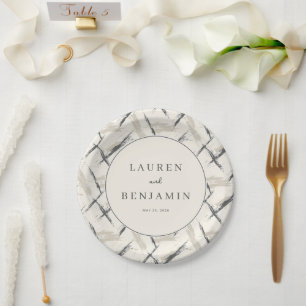 Elegant Beige Brushstroke Circle Paper Plate