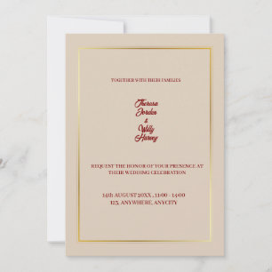 Elegant Beige & Burgundy Floral Wedding Invitation