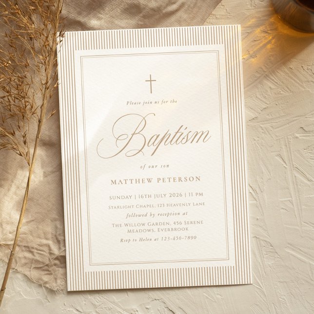 Elegant Beige Calligraphy Baptism Invitation (Creator Uploaded)
