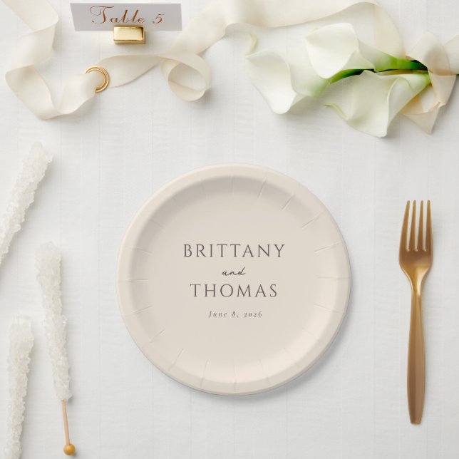 Elegant Beige Calligraphy Paper Plate (Wedding)