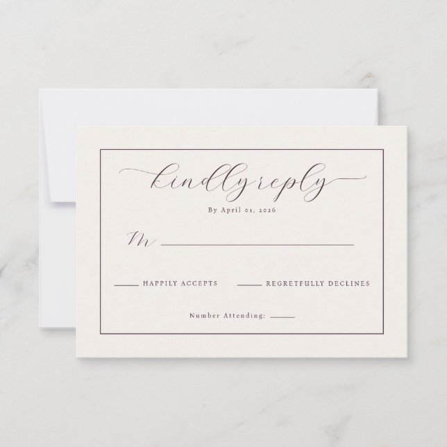 Elegant Beige Calligraphy RSVP Card (Front)