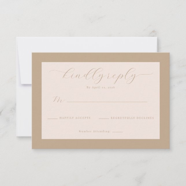 Elegant Beige Calligraphy RSVP Card (Front)