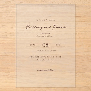 Elegant Beige Calligraphy Wedding Acrylic Invitations