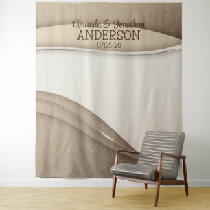 Elegant Beige Champagne Gold Wave Wedding Backdrop Tapestry