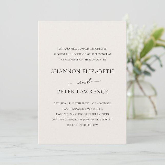 Elegant Beige Classic Wedding Invitation (Standing Front)