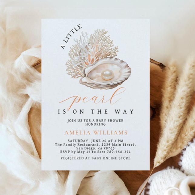 Elegant Beige Coastal Pearl Baby Shower Invitation (Creator Uploaded)