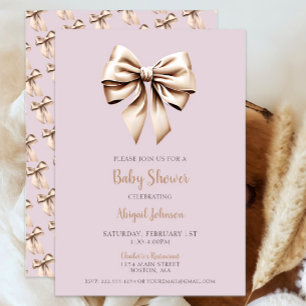 Elegant Beige Coquette Bow Baby Shower Invitation