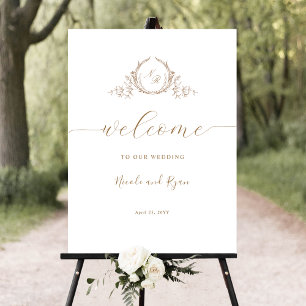 Elegant Beige Cream Monogram Wedding Welcome Sign