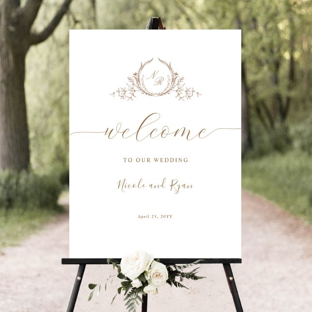 Elegant Beige Cream Monogram Wedding Welcome Sign (Creator Uploaded)