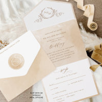 Elegant Beige Cream Watercolor Monogram Wedding Al