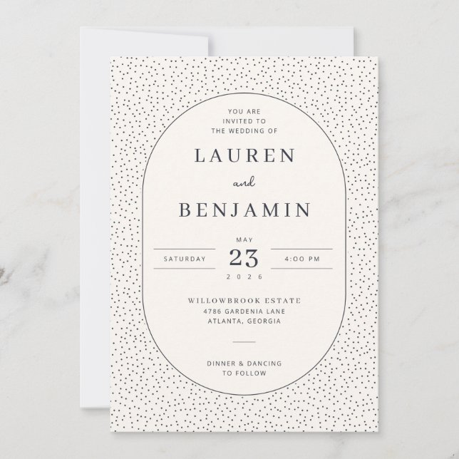 Elegant Beige Dotted Border Invitation (Front)
