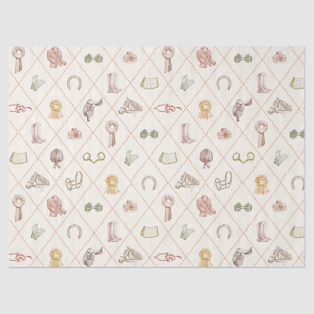 Elegant Beige Equestrian Diamond Pattern Tissue Paper (Front)