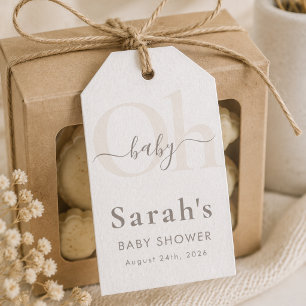Elegant Beige Faided Neutral Oh Baby Shower Gift Tags