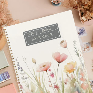 Elegant Beige Flora Watercolor Wildflowers  Planner