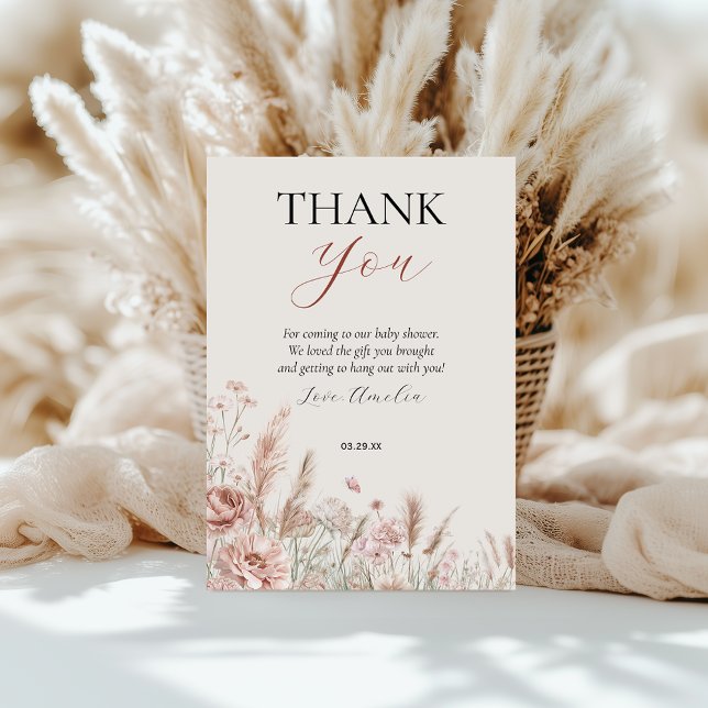 Elegant Beige Floral Baby in Bloom Thank You Card (Creator Uploaded)